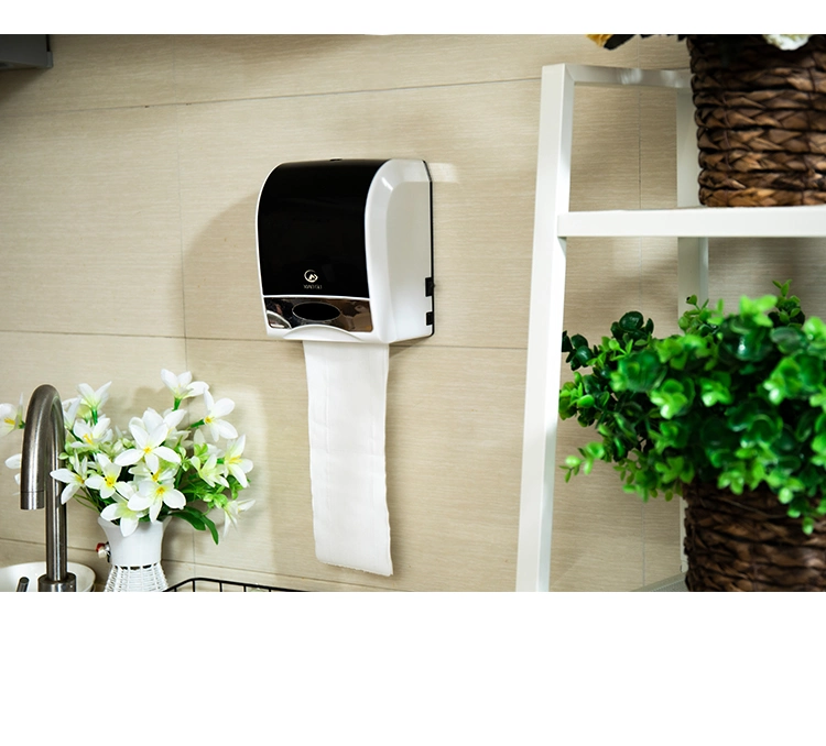 Wall-Mounted Bathroom Toilet Uses Holder Tissue Box Paper Dispenser ABS Plastic Roll Paper Towel Dispenser for Hotel, Infrared Induction, Automatic Paper out